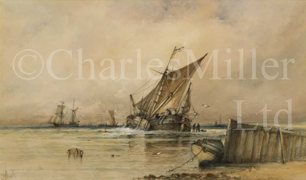 Lot 10 - ALBERT ERNEST MARKES (BRITISH, 1865-1901) : A Dutch bouyer unloading a catch