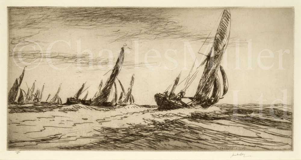 Lot 4 - JAMES MCBEY (BRITISH, 1883-1959) :  The Thames barge race, the start, 1935; The Thames barge race, the Sara winning, 1935; Burnham-on-Crouch,1921