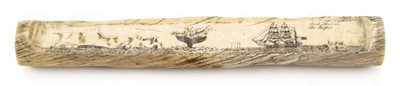 Lot 47 - Ø A FINE AND UNUSUAL SECTION OF SCRIMSHAW DECORATED NARWHAL TUSK