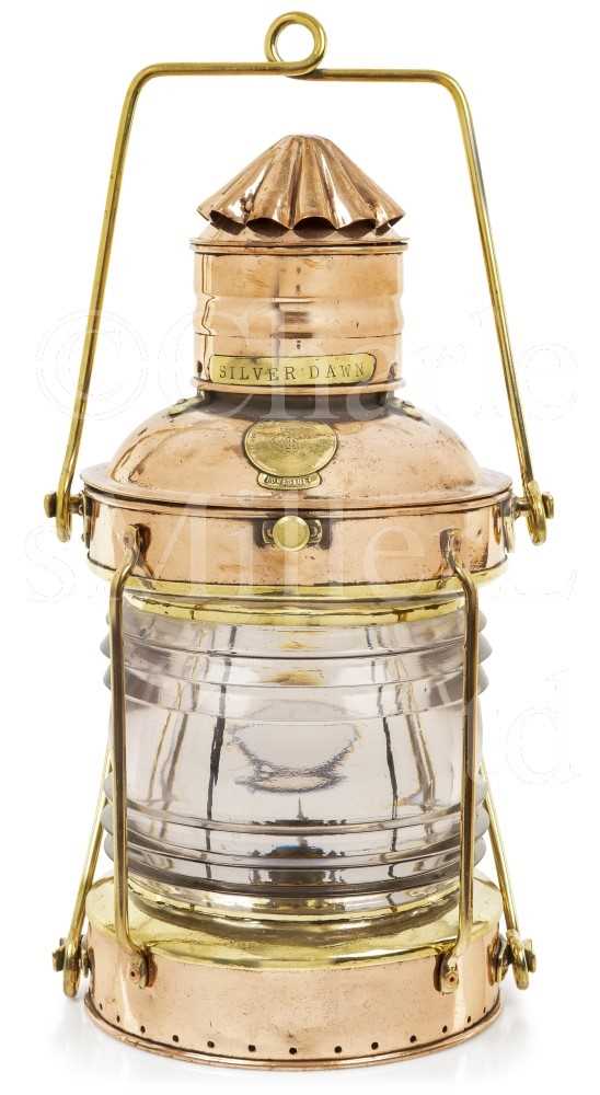 Lot 327 - A SHIP'S LAMP FROM H.M. DRIFTER SILVER DAWN, 1925, HIRED AS H.M.DRIFTER SILVER DAWN IN 1939 AND DEPLOYED IN OPERATION DYNAMO IN 1940