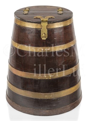 Lot 199 - A RARE VICTORIAN BRASS-BOUND OAK HARNESS CASK FOR THE ROYAL NAVY