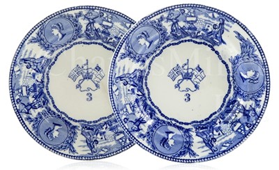 Lot 205 - A BLUE AND WHITE ROYAL NAVY MESS PLATE & another