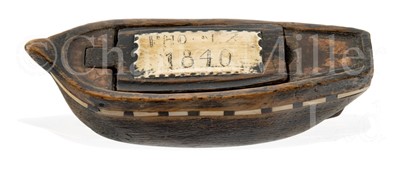 Lot 190 - A BONE INLAID SAILOR WORK WOODEN SNUFF BOX, CIRCA 1840