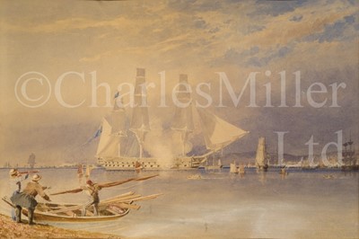 Lot 184 - ATTRIBUTED TO JOHN WARD OF HULL (BRITISH, 19TH CENTURY) H.M.S. ‘Asia’ entering Spithead, 1834