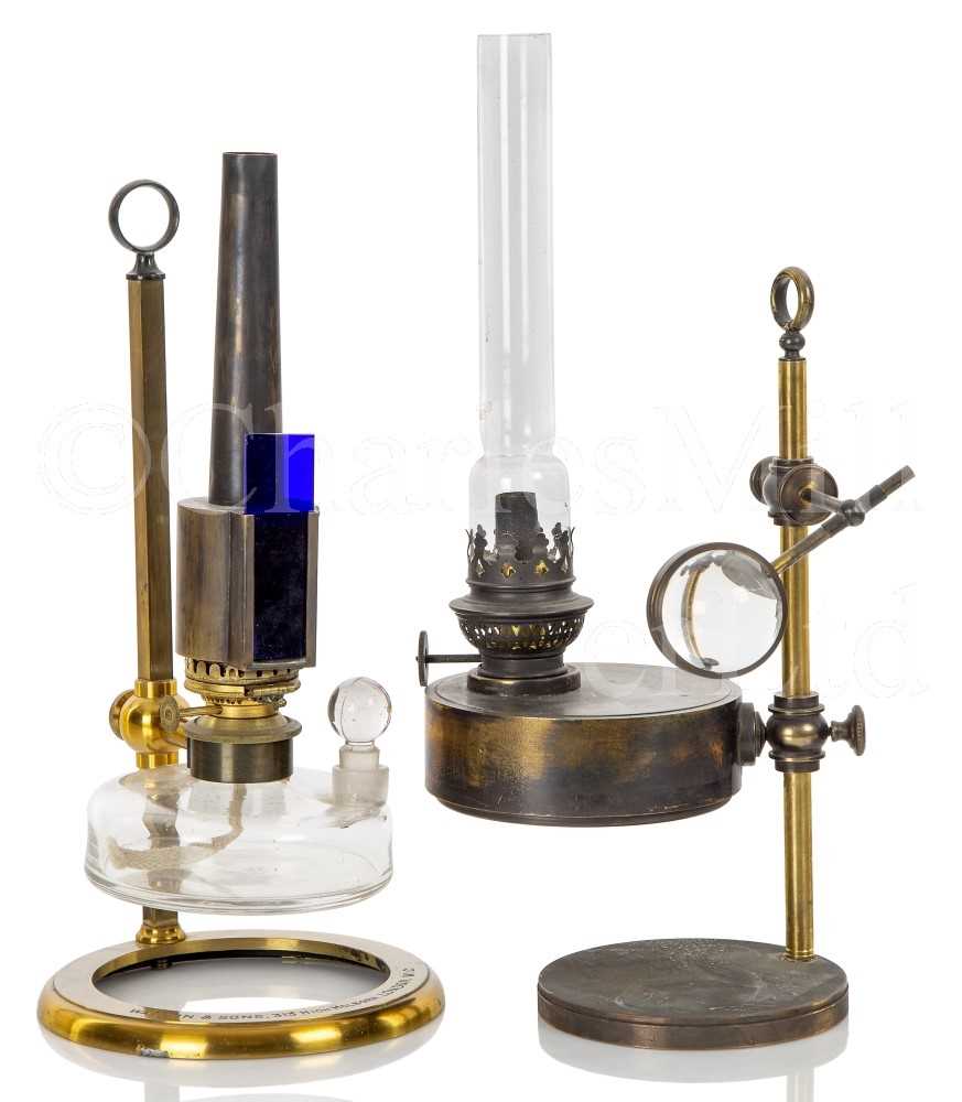 Lot 389 - A MICROSCOPE OIL LAMP BY WATSON & SONS, LONDON, CIRCA 1900