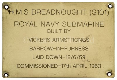 Lot 317 - THE BUILDER'S PLATE FOR H.M.SUBMARINE DREADNOUGHT. 1959