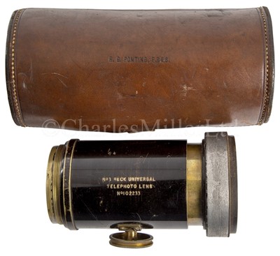 Lot 247 - A LEATHER TELEPHOTO LENS CASE BELONGING TO HERBERT PONTING, CIRCA 1907 and associated lens