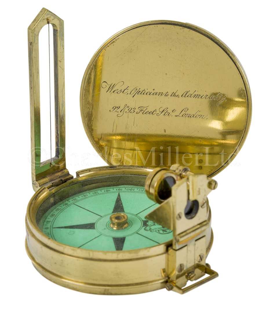 Lot 338 - A HAND-HELD BEARING COMPASS BY WEST, CIRCA 1820; together with seven other compasses