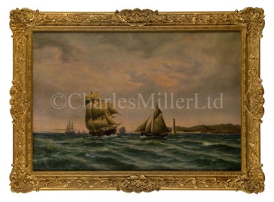 Lot 34 - THOMAS MÖLLER (DANISH, 19TH CENTURY) - Shipping off a headland with lighthouse & two prints
