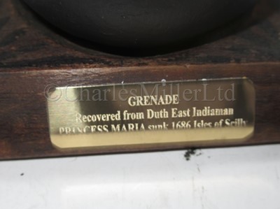 Lot 83 - AN IRON HAND GRENADE RECOVERED FROM THE WRECK OF THE DUTCH EAST INDIAMAN PRINCESS MARIA, SUNK 1686