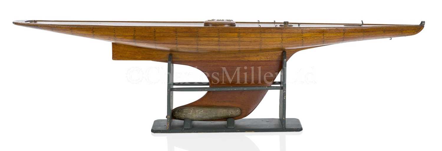 Lot 67 - A MODEL STRAIGHT LINE SAILING YACHT HULL FOR A PLANK-ON-EDGE YACHT DESIGN OF CIRCA 1895