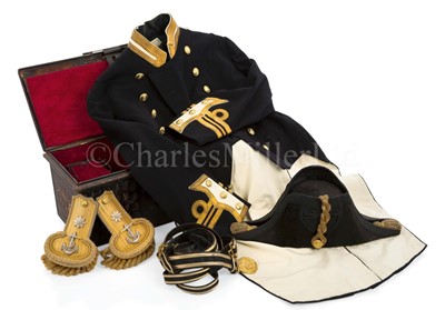 Lot 229 - A REGULATION UNIFORM COAT AND BICORN HAT FOR A LIEUTENANT COMMANDER, CIRCA 1938