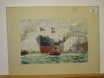 Lot 145 - WILLIAM JOHN PATTON MCDOWELL (BRITISH, 1888-1950) Launching a ship; Steamer at sea