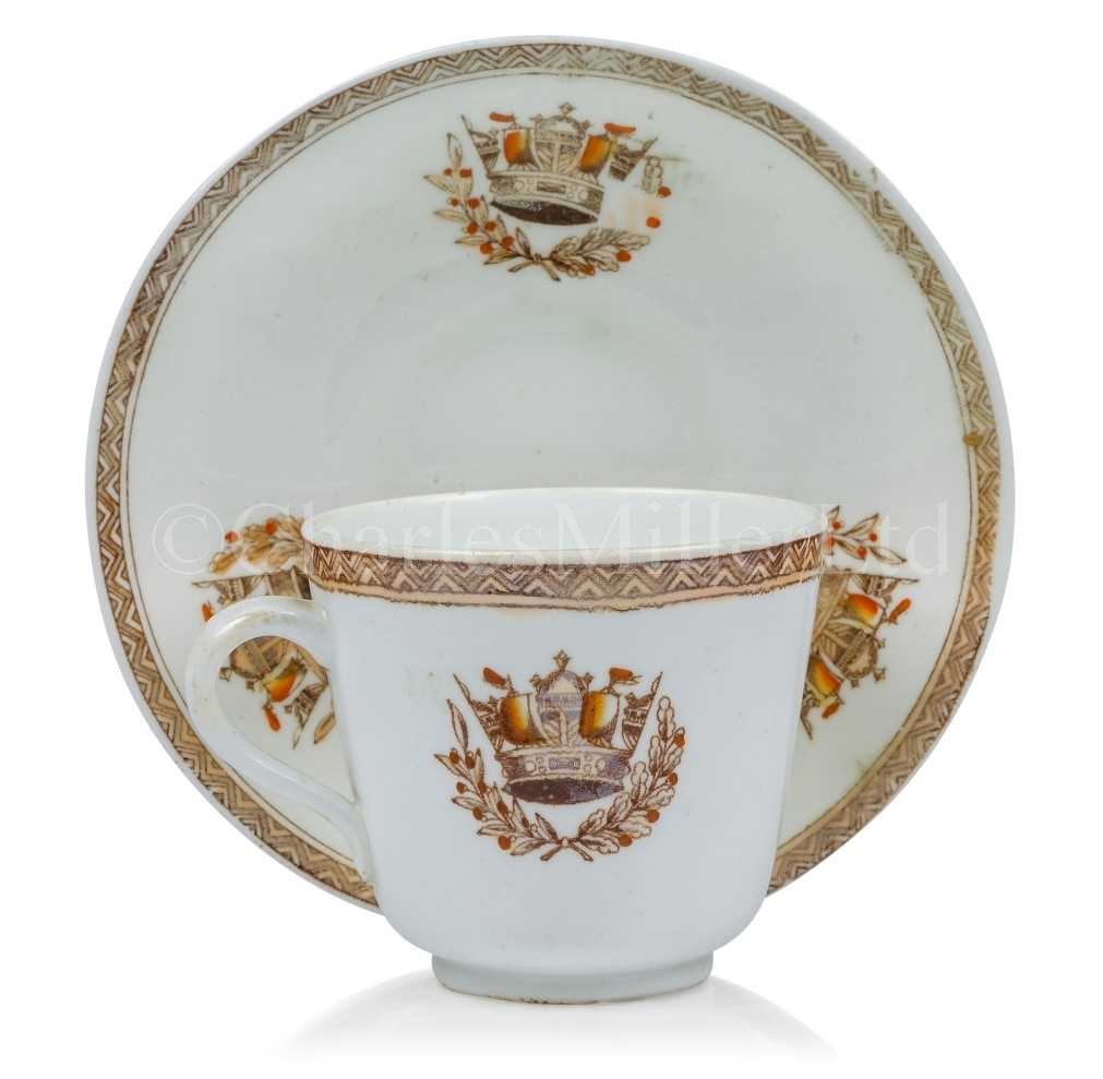 Lot 238 - A ROYAL NAVAL OFFICER'S CUP AND SAUCER, CIRCA 1880