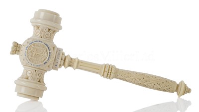 Lot 243 - A FINE IVORY LAUNCHING MALLET FOR THE H.M.S. ABOUKIR, 1900