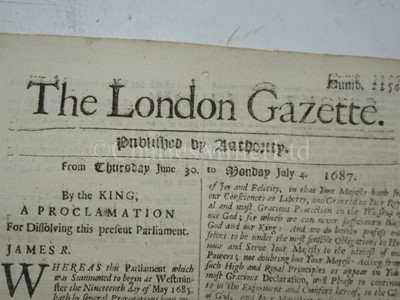 Lot 91 - HISTORICAL DIVING: THE LONDON GAZETTE, 1687 AND LLOYDS EVENING POST & BRITISH CHRONICLE, 1802