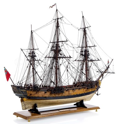 Lot 115 - A 1:48 SCALE 24-GUN 6TH-RATE WARSHIP OF THE 1741 ESTABLISHMENT, POSSIBLY BY A DOCKYARD APPRENTICE, CIRCA 1745