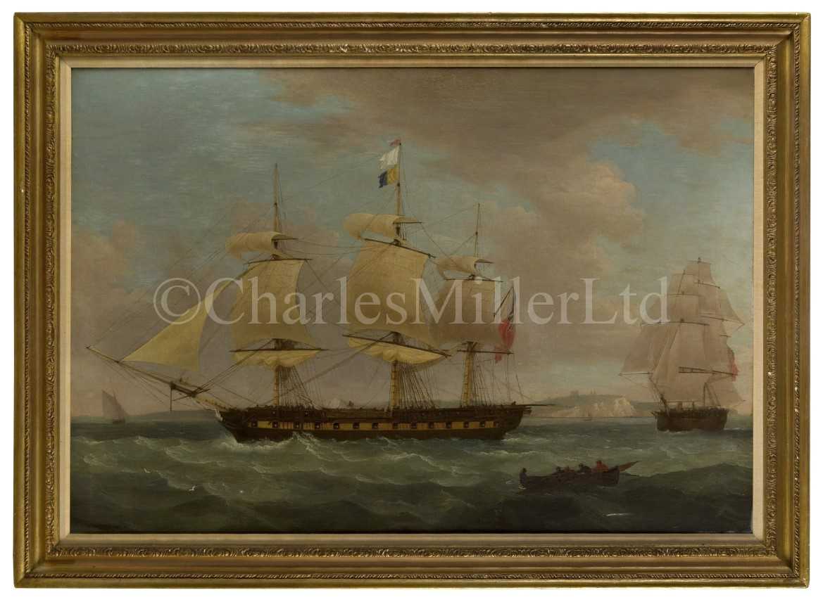 Lot 184 - THOMAS WHITCOMBE (BRITISH, 1763-1824) - A 44-gun frigate of the Royal Navy in the Downs off Dover