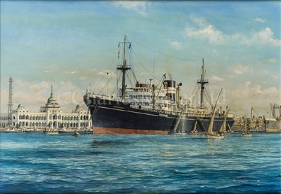 Lot 151 - ROBERT G. LLOYD (BRITISH, B. 1969) - The British India S.N. Co. cargo ship ‘Chindwara’ laying off Port Said