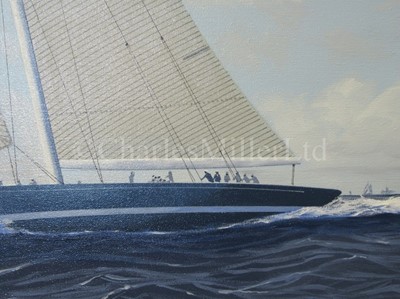 Lot 72 - JAMES MILLER (BRITISH, B. 1962) - The J-Class racing yachts ‘Ranger’ and ‘Endeavour II’ racing off Rhode Island in the America’s Cup, 1937