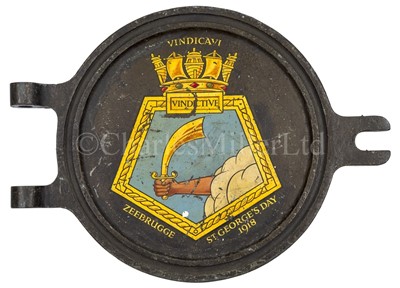 Lot 240 - A BRASS PORTHOLE COVER RECOVERED FROM H.M.S. VINDICTIVE, CIRCA 1898