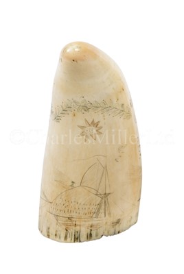 Lot 54 - A 19TH CENTURY SCRIMSHAW DECORATED WHALE'S TOOTH
