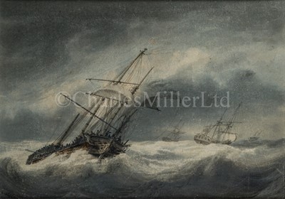 Lot 77 - SAMUEL ATKINS (BRITISH, CIRCA 1787-1808) - A West Indiaman in a hard gale