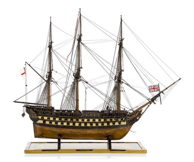 Lot 204 - A WELL RESTORED EARLY 19TH-CENTURY FRENCH NAPOLEONIC PRISONER-OF-WAR WOOD MODEL FOR A 74-GUN SHIP