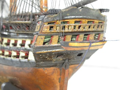 Lot 164 - A WELL RESTORED EARLY 19TH-CENTURY FRENCH NAPOLEONIC PRISONER-OF-WAR WOOD MODEL FOR A 74-GUN SHIP