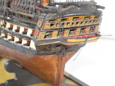 Lot 164 - A WELL RESTORED EARLY 19TH-CENTURY FRENCH NAPOLEONIC PRISONER-OF-WAR WOOD MODEL FOR A 74-GUN SHIP