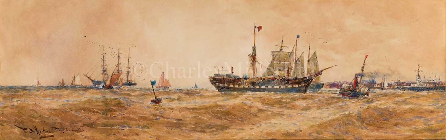 Lot 3 - THOMAS BUSH HARDY (BRITISH, 1842-1897) - TOWING IN A DERELICT