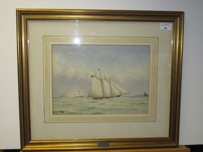 Lot 42 - T. ROBINSON (BRITISH, 20TH CENTURY) - OFF COWES - COMMODORE'S PENNANT R.V.Y.C.