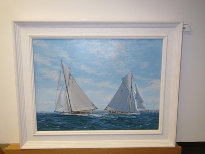 Lot 50 - δ JAMES MILLER (BRITISH, 1962-) - 'MARIQUITA' AND 'TUISA' ON THE SOLENT; 'ELEONORA' AND 'MARIETTE' IN THE WESTWARD CUP 2010