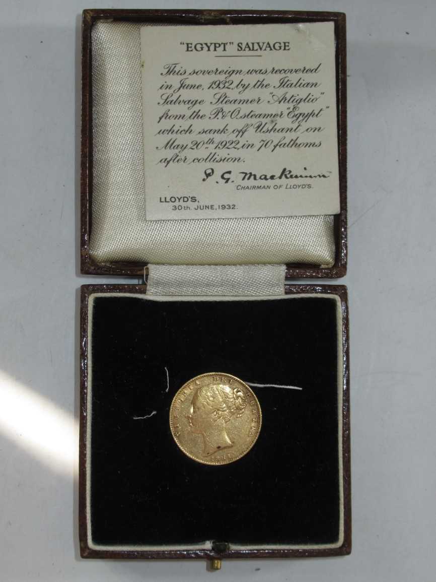 Lot 74 - A GOLD SOVEREIGN RECOVERED FROM THE WRECK OF THE P&O LINER EGYPT