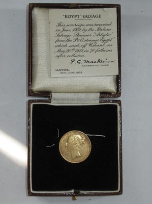 Lot 74 - A GOLD SOVEREIGN RECOVERED FROM THE WRECK OF THE P&O LINER EGYPT