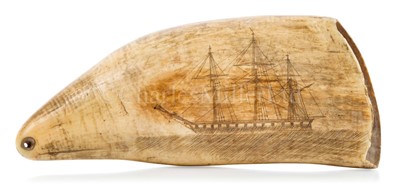 Lot 33 - Ø A 19TH CENTURY SAILOR'S SCRIMSHAW DECORATED WHALE'S TOOTH