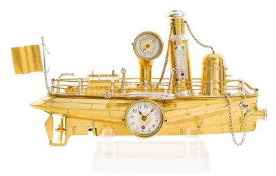 Lot 220 - A NOVELTY TORPEDO BOAT DESK COMPENDIUM BY ANDRE GUILMET, PARIS, CIRCA 1880