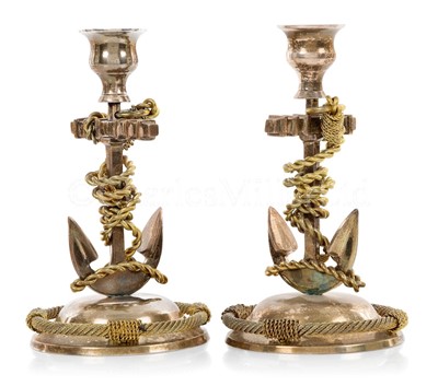 Lot 197 - A PAIR OF MARINE-THEMED CANDLESTICKS, CIRCA 1900