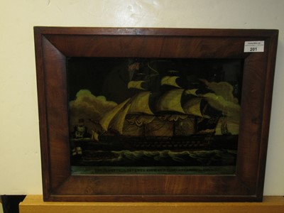 Lot 201 - REVERSE GLASS PRINT OF HMS 'MAJESTIC', CIRCA 1800