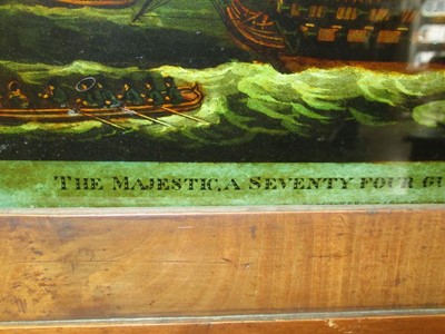 Lot 201 - REVERSE GLASS PRINT OF HMS 'MAJESTIC', CIRCA 1800