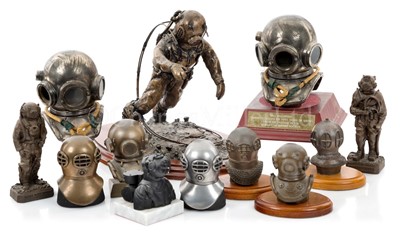 Lot 262 - A COLLECTION OF RESIN AND METAL MODEL DIVING HELMETS