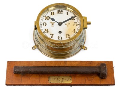 Lot 291 - A BULKHEAD CLOCK SALVAGED FROM THE WRECK OF THE TIRPITZ, 1945