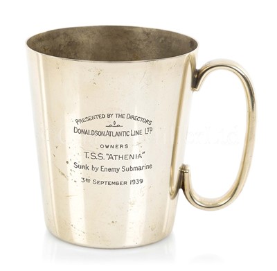 Lot 289 - A PRESENTATION TANKARD FOR THE RESCUE OF SURVIVORS OF THE T.S.S. ATHENIA, TORPEDOED 3RD SEPTEMBER, 1939