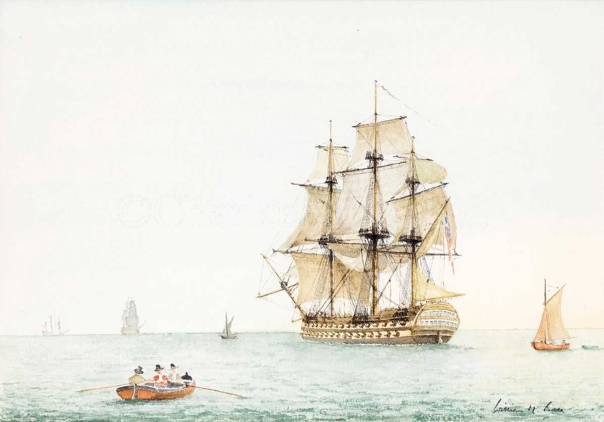 Lot 181 - Δ WILLIAM M BALL (BRITISH, 1923-2008) - STUDIES OF NAPOLEONIC FRIGATES