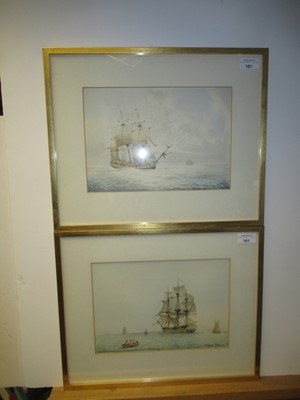 Lot 181 - Δ WILLIAM M BALL (BRITISH, 1923-2008) - STUDIES OF NAPOLEONIC FRIGATES