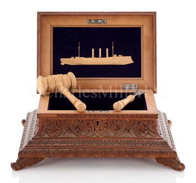 Lot 225 - A FINE LAUNCHING CASKET FOR THE PROTECTED CRUISER H.M.S. ESSEX, 1901