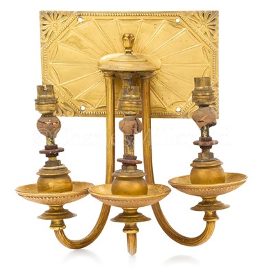 Lot 228 - A THREE-LIGHT ELECTRIC BULKHEAD SCONCE FROM THE ROYAL YACHT VICTORIA & ALBERT II, CIRCA 1890