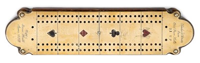 Lot 185 - A CRIBBAGE BOARD MADE FROM THE U.S.S. CONSTITUTION