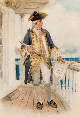 Lot 189 - WILLIAM CHRISTIAN SYMONS (BRITISH, 1845-1911) - ADMIRAL (18TH CENTURY); POST CAPTAIN (18TH CENTURY); HEAVING THE LEAD (18TH CENTURY)