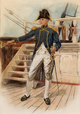 Lot 189 - WILLIAM CHRISTIAN SYMONS (BRITISH, 1845-1911) - ADMIRAL (18TH CENTURY); POST CAPTAIN (18TH CENTURY); HEAVING THE LEAD (18TH CENTURY)